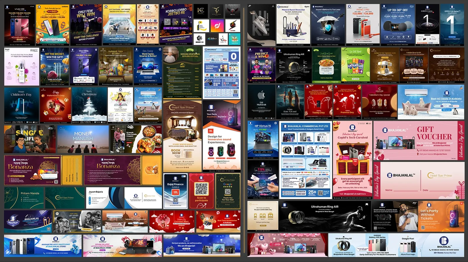 Collage of social media creatives designed for Bhajanlal Commercial