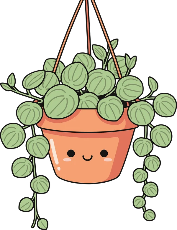 Illustrated hanging plant in a smiling terracotta pot