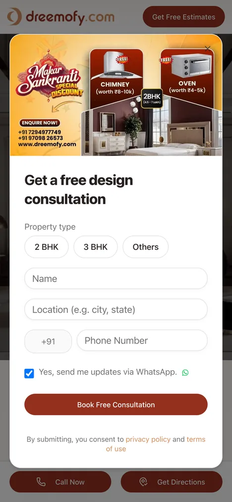 Dreemofy Google Ads landing page with a free design consultation form