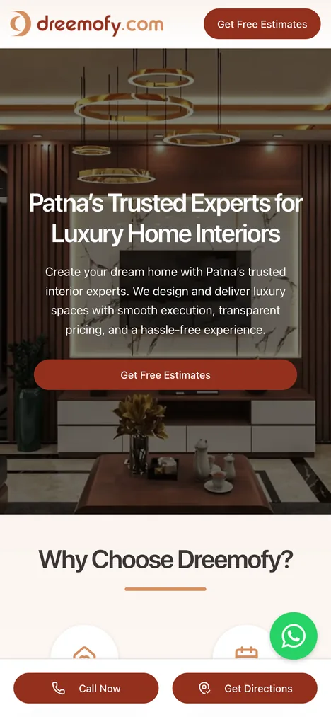 Dreemofy landing page hero: Patna’s trusted experts for luxury home interiors