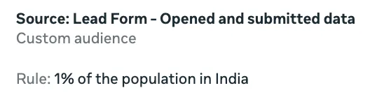 Meta lookalike audience built from Dreemofy lead form data, 1 percent of India