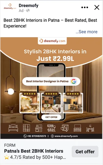 Dreemofy Meta ad for stylish 2BHK interiors in Patna