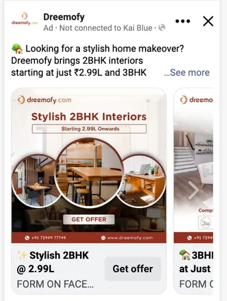 Dreemofy Meta carousel ad for stylish 2BHK and 3BHK interiors